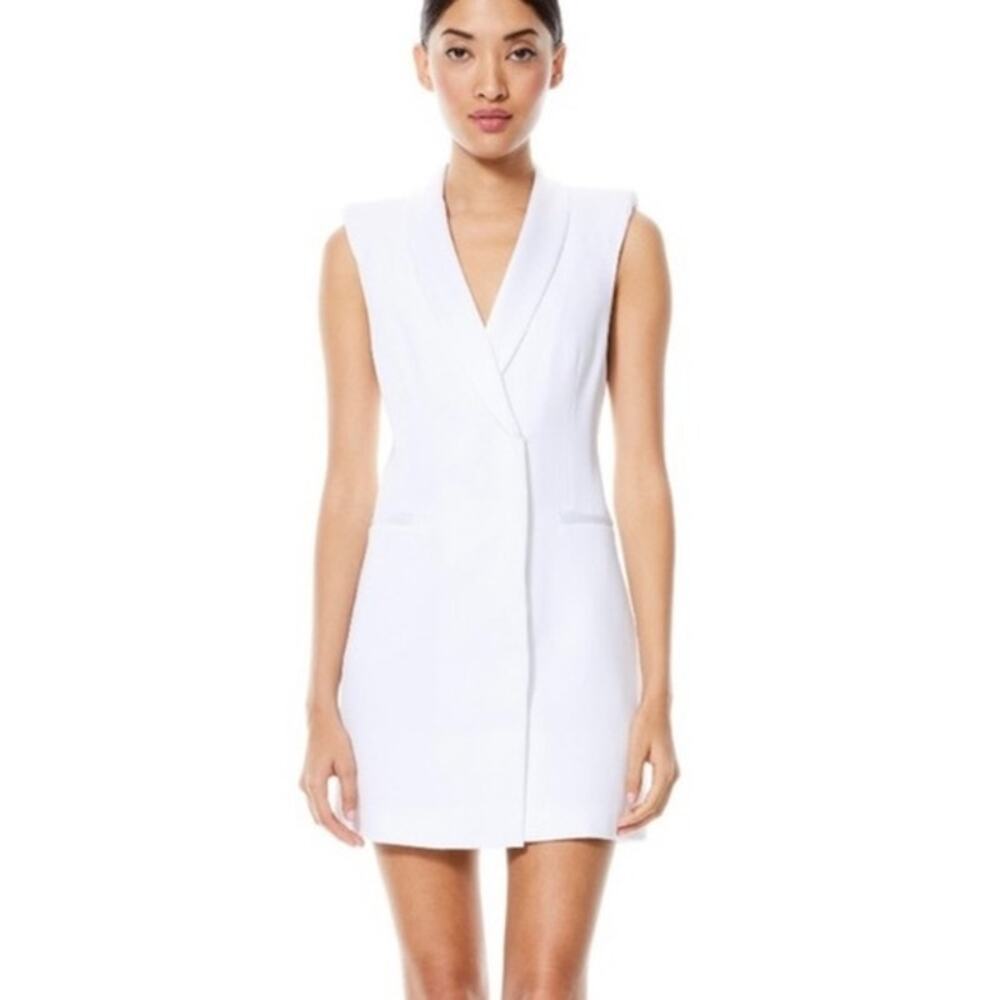 Alice + Olivia Valentina Sleeveless Tuxedo Blazer Mini Dress White Size 8